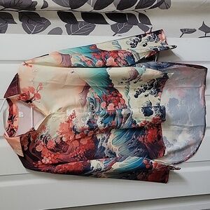 Lightweight Asian Inspired Lineny Floral Wave Blouse